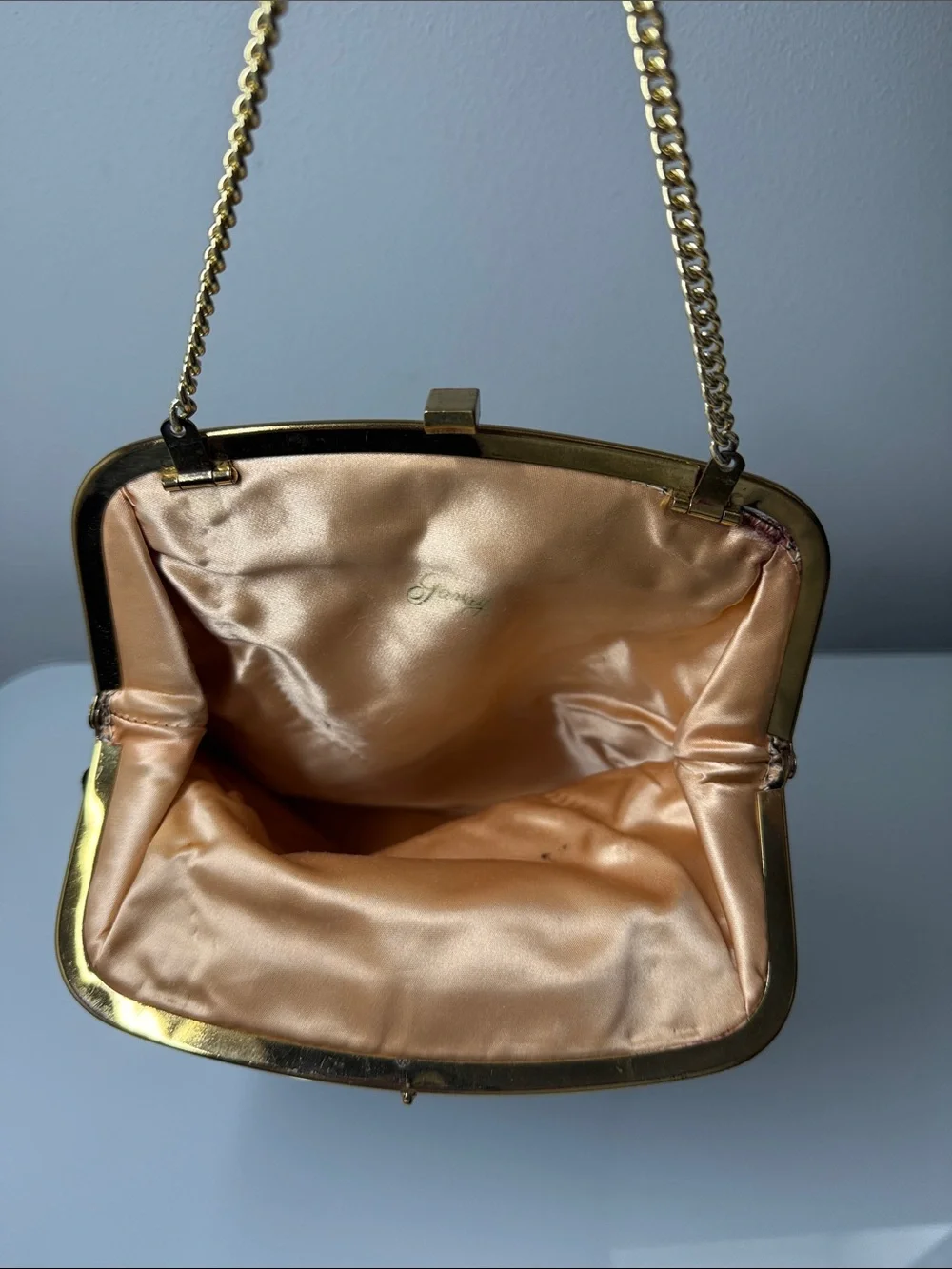 Vintage 1950s Black Velvet Bag Gold Chain Clasp Purse Mid Century
